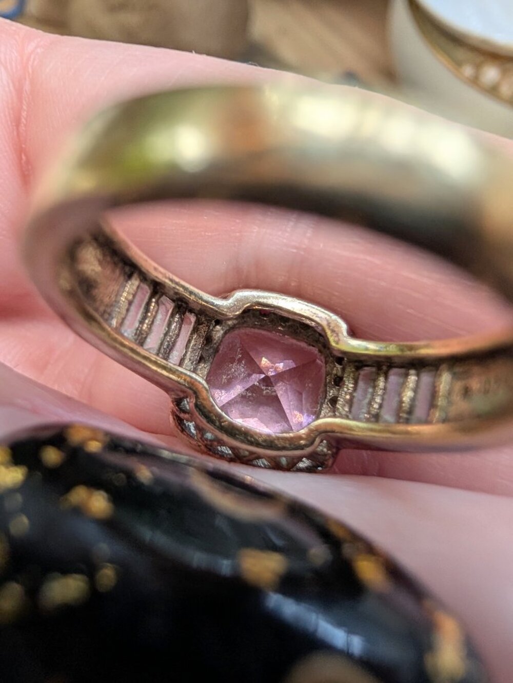 Vintage Sparkling Princess Cut Pink & Clear CZ Sterling Silver Ring, Size 8 - Picture 13 of 16